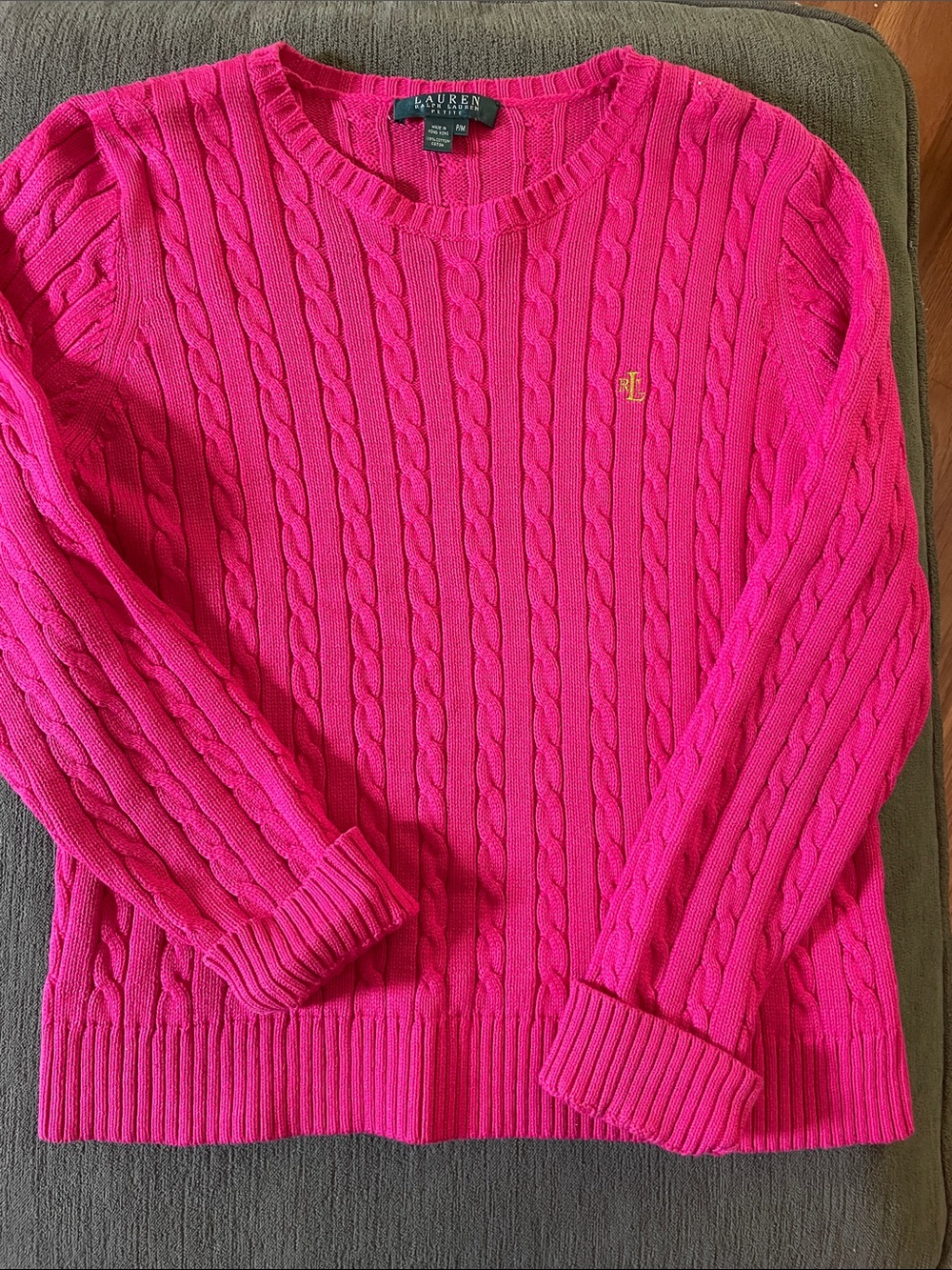 Ralph Lauren Hot Pink Cable-Knit Crewneck Sweater